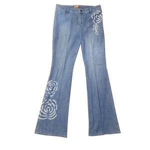 Dana Buchman Bravo Boho Floral Embroidered Flare‎ Jeans Size 6/28 30x32